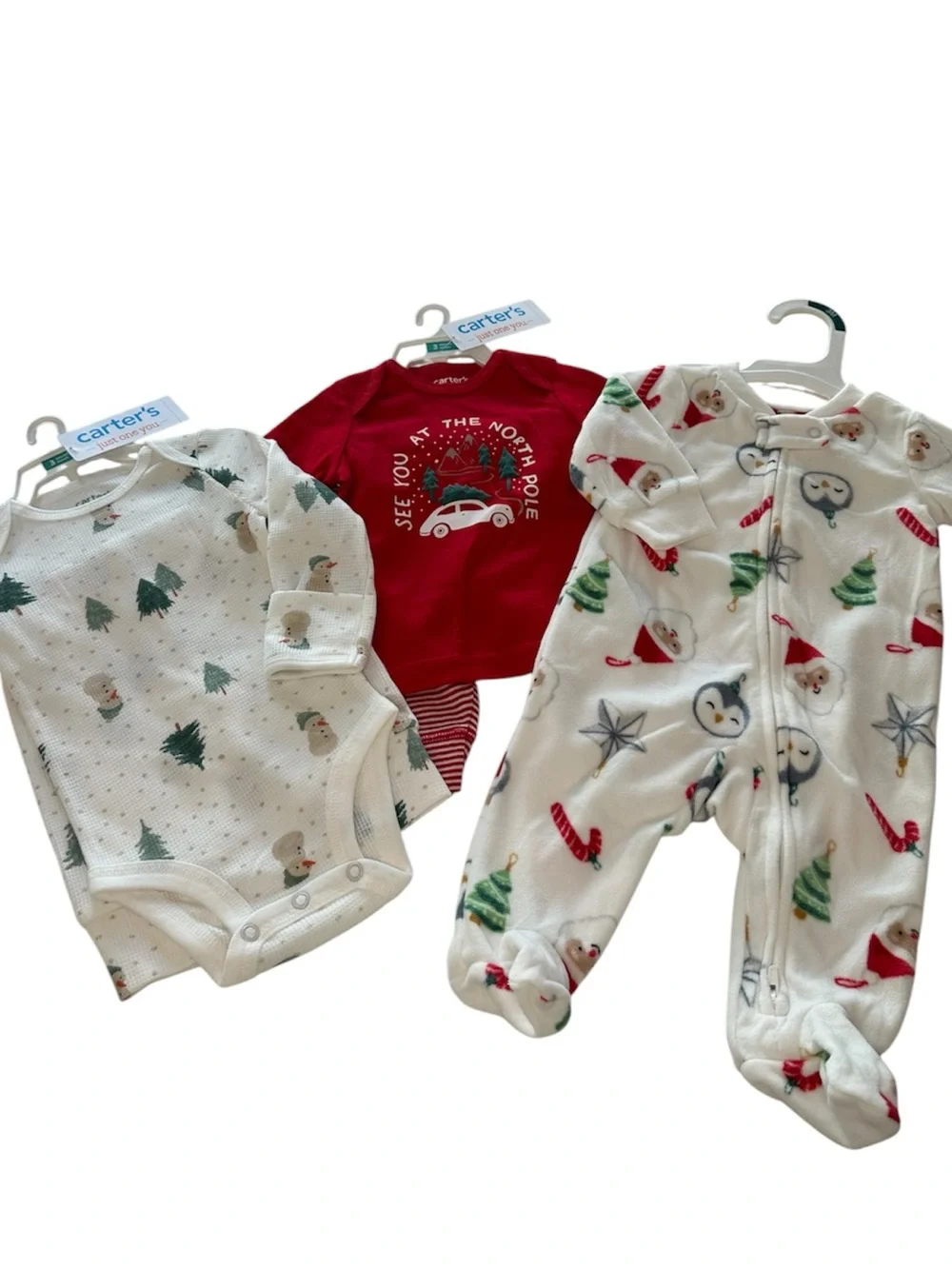 Carter's Christmas Bundle 2 Outfits and Fleece Pajamas Infant Baby Size 3 Months